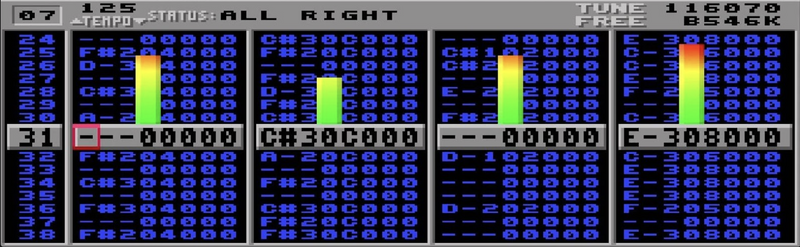 Closeup of Protracker notes